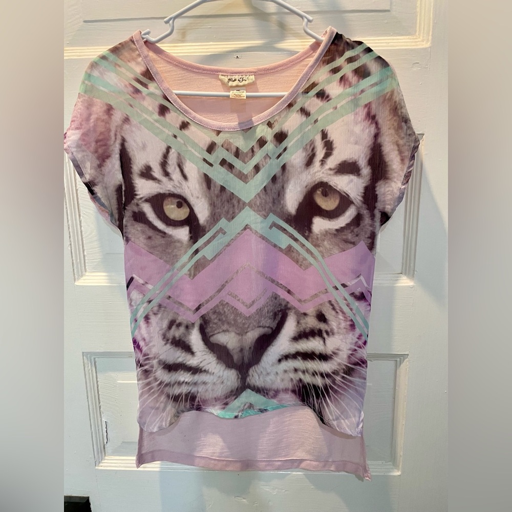 Vintage Y2K Graphic Tiger Print Women's Tee, Size Small, Festival Wear